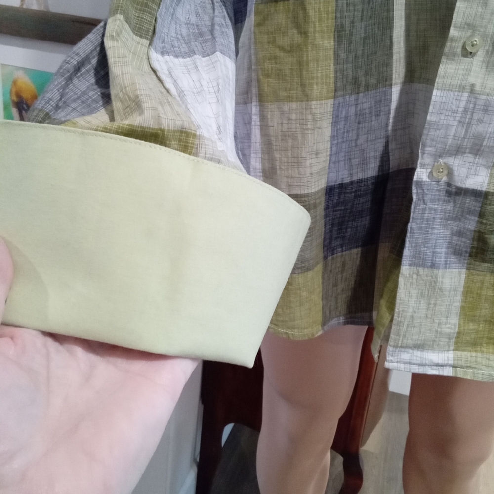Avanti Uomo Men's 17.5 36/37 Plaid Dress Shirt - Green and Gray Needs Cufflinks - Picture 4 of 8